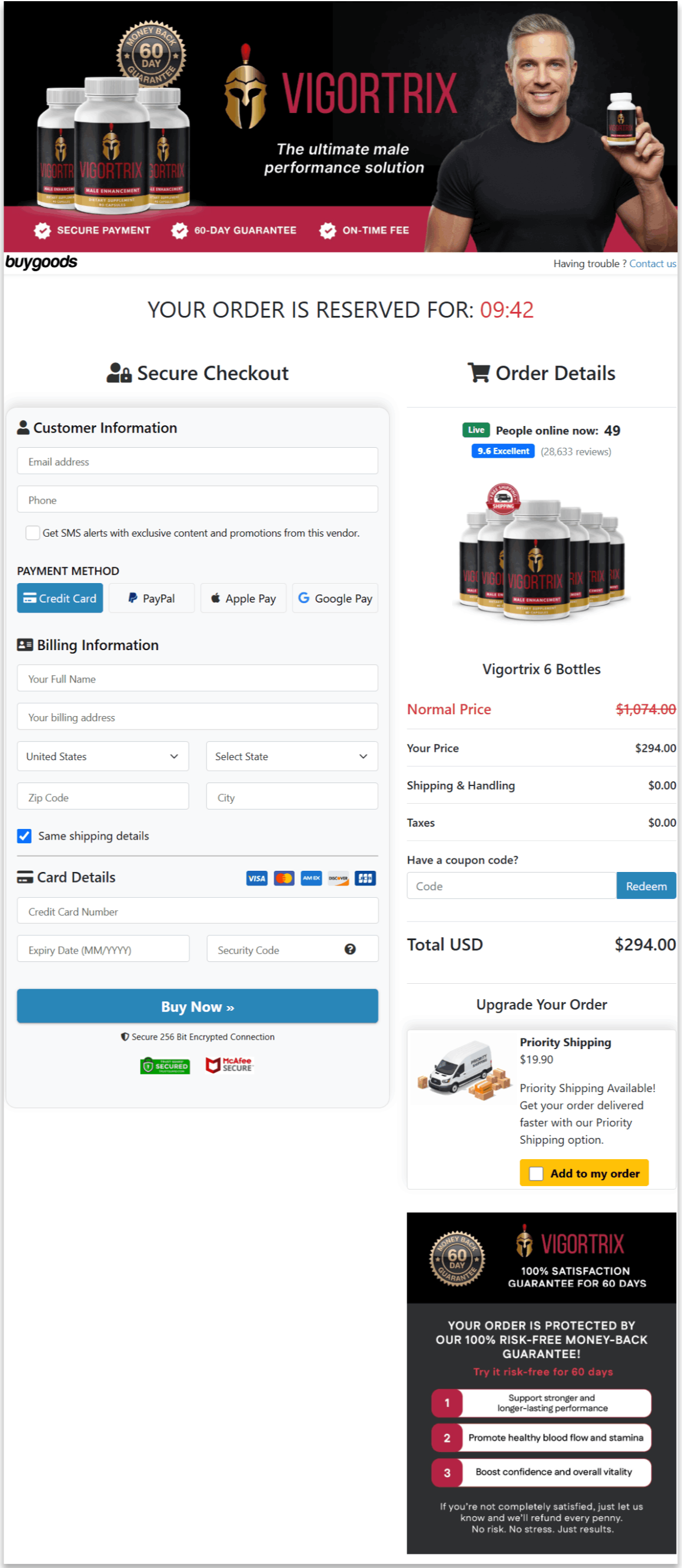 Vigortrix Male Enhancement Secure Checkout Page